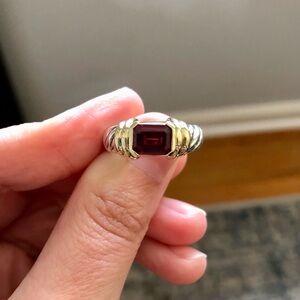 Estate David Yurman Sterling Silver, Yellow Gold & Garnet Ring, Size 8